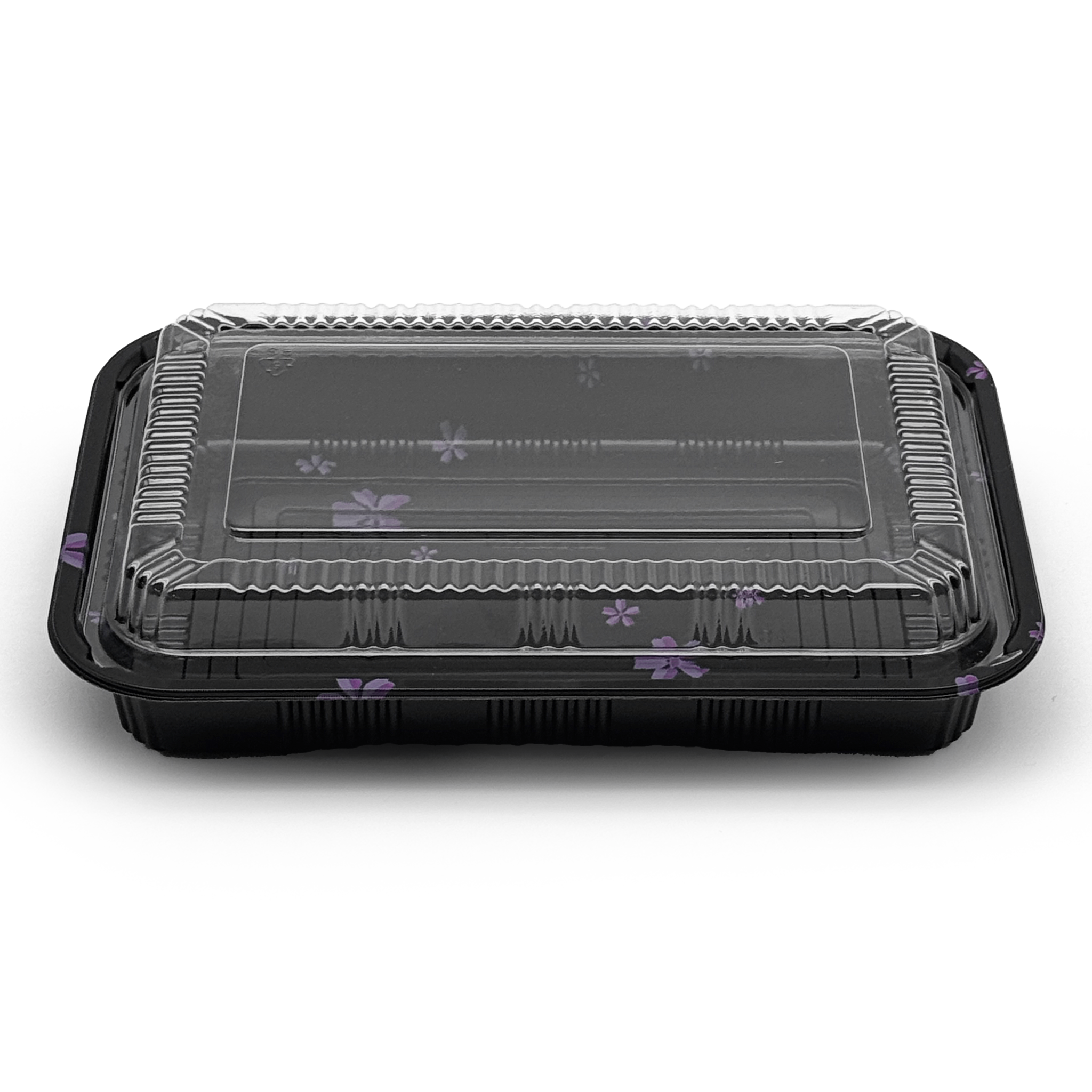 [300ct] 9 1/7" x 6 2/5" PS Plastic Rectangular Food Containers & Lids | Black