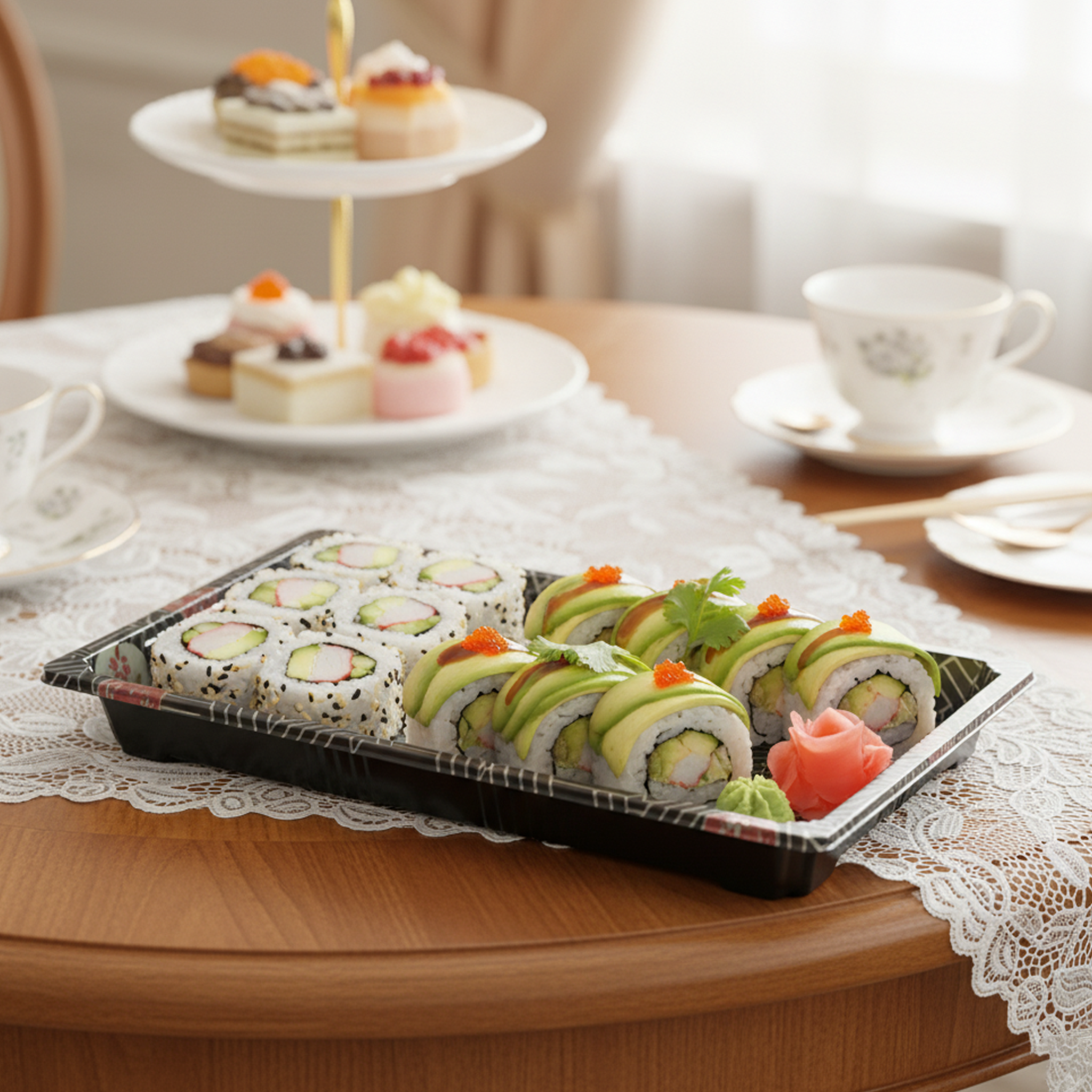 [800ct] PS Plastic 9 1/4" x 5 7/10" Sushi Tray Base with Lid | Black