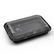 [300ct] 9 1/7" x 6 2/5" PS Plastic Rectangular Food Containers & Lids | Black