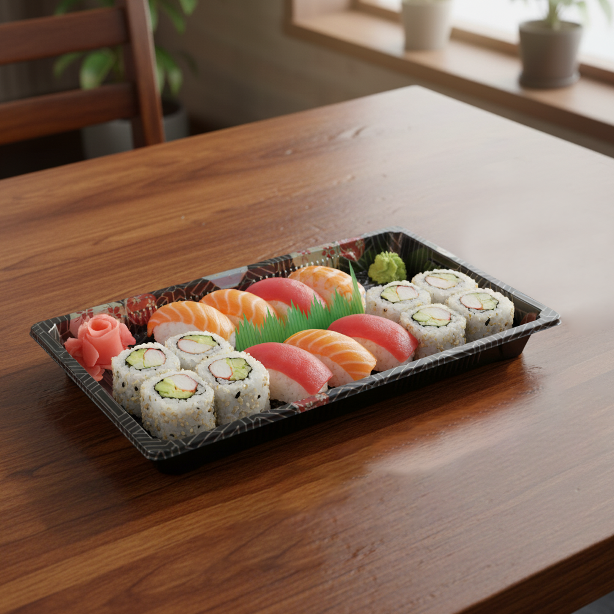 [800ct] PS Plastic 9 1/4" x 5 7/10" Sushi Tray Base with Lid | Black