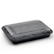 [200ct] 10 2/5" x 7 22/25" PS Plastic Rectangular Food Containers & Lids | Black