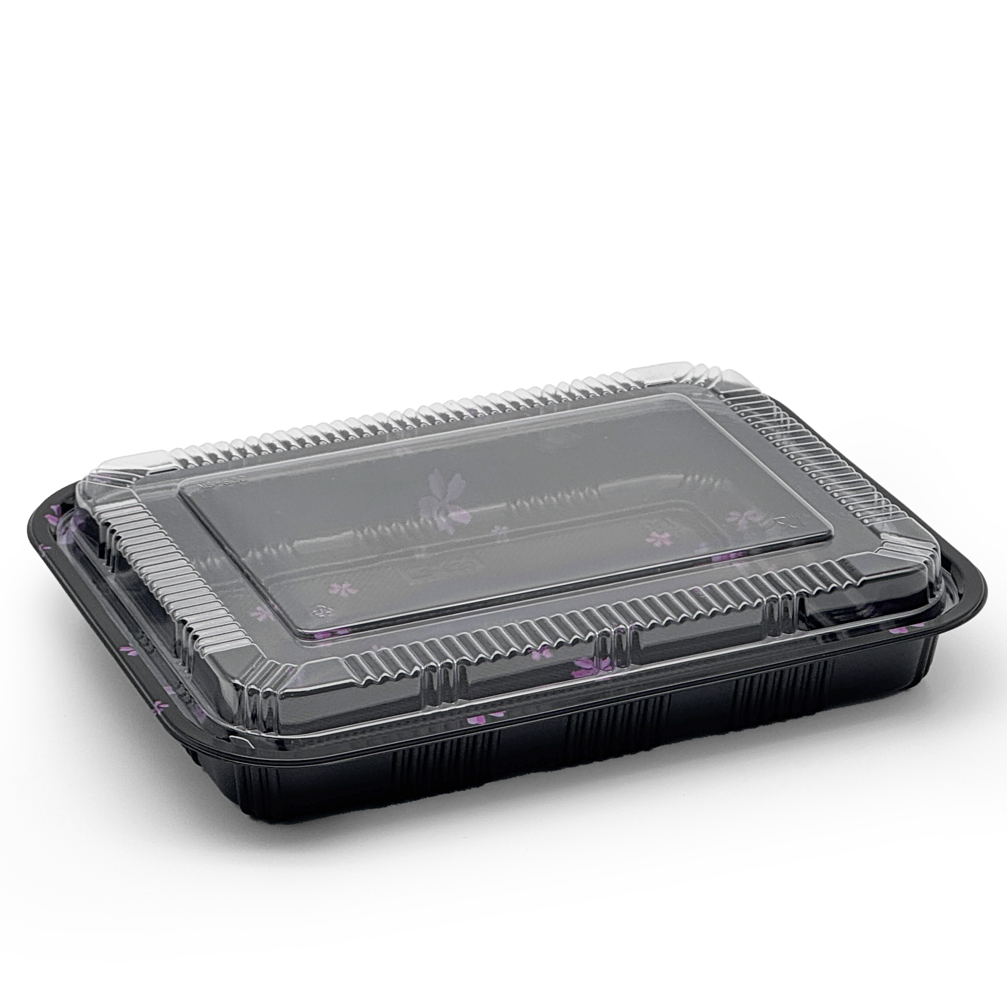 [200ct] 10 2/5" x 7 22/25" PS Plastic Rectangular Food Containers & Lids | Black