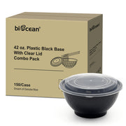 [150ct] 36 oz PP Plastic Microwaveable  Bowls & Lids | Round | Black
