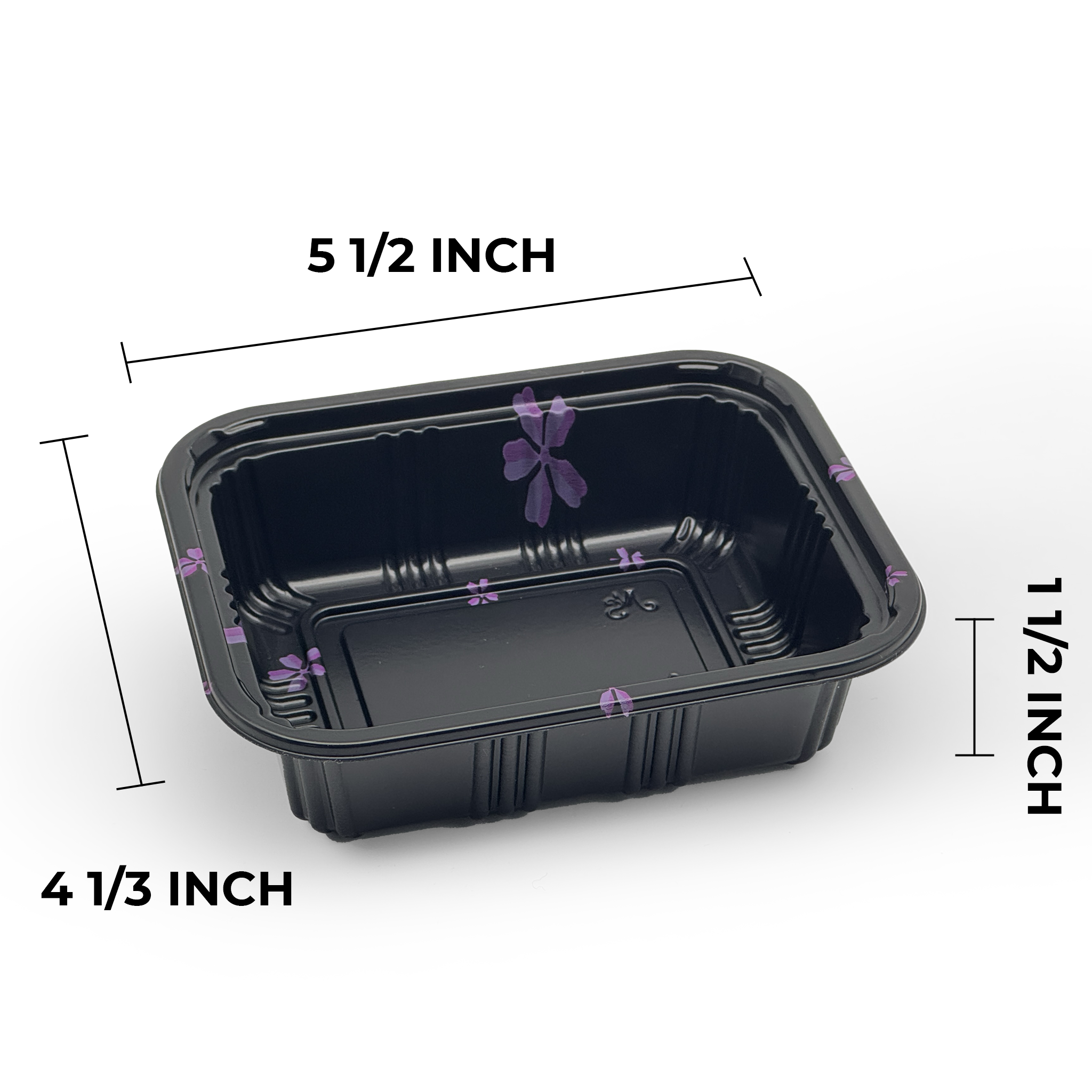 [600ct] 5 1/2" x 4 1/3" PS Plastic Rectangular Food Containers & Lids | Black