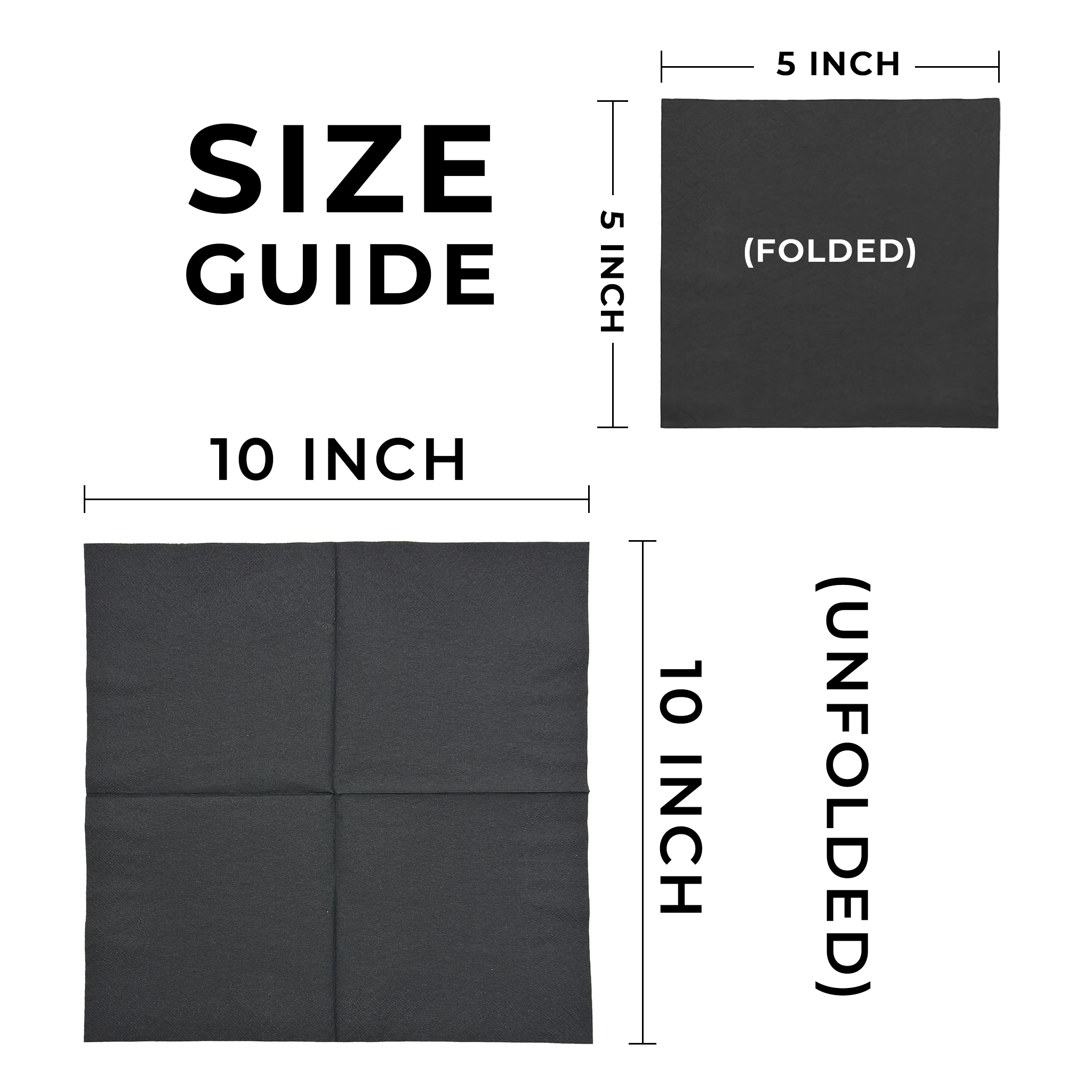 [1,000ct] 10" x 10"  2-Ply Beverage Napkins | 1/4 Fold | Black