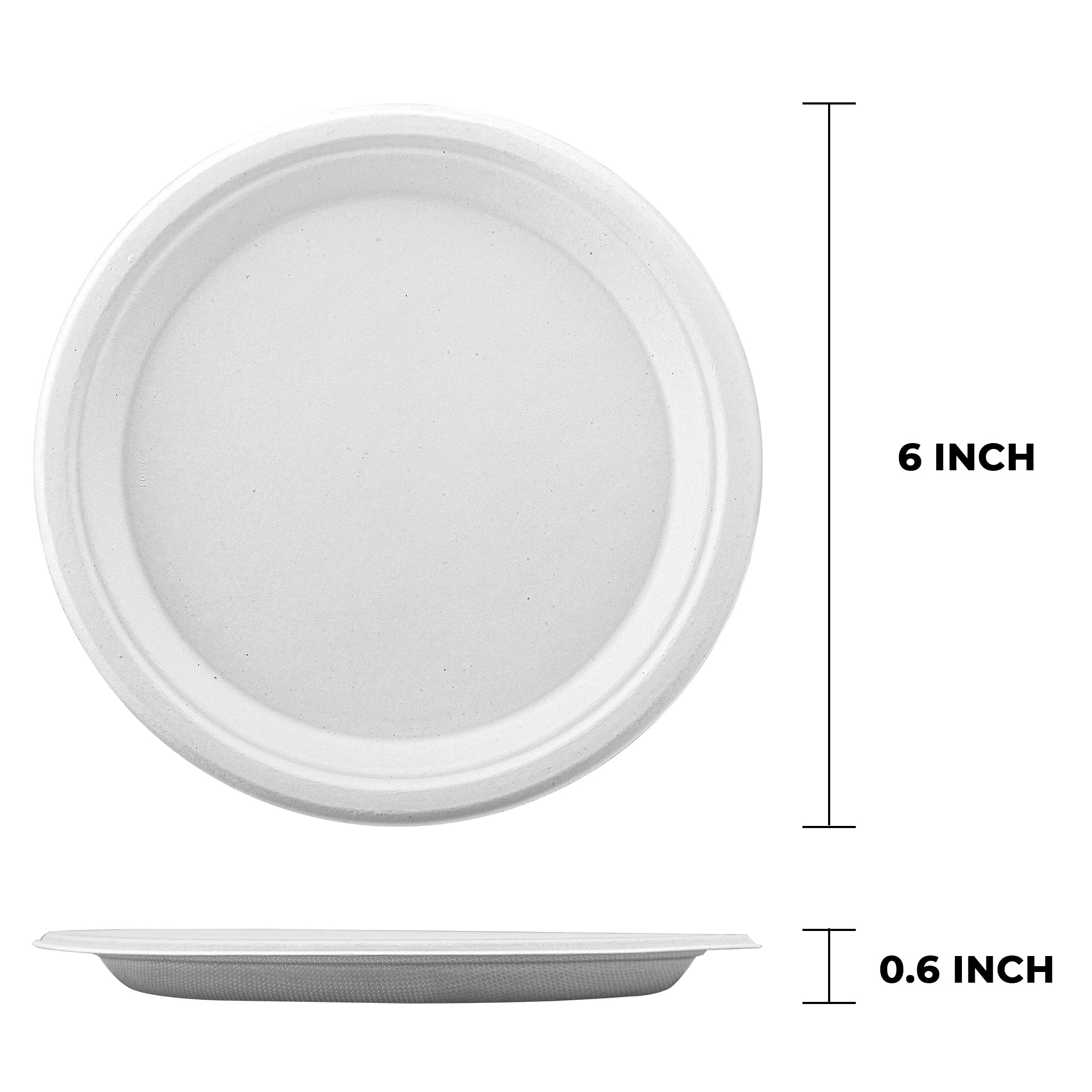 White Compostable Bagasse 6-Inch Round Plates - 1000/Case