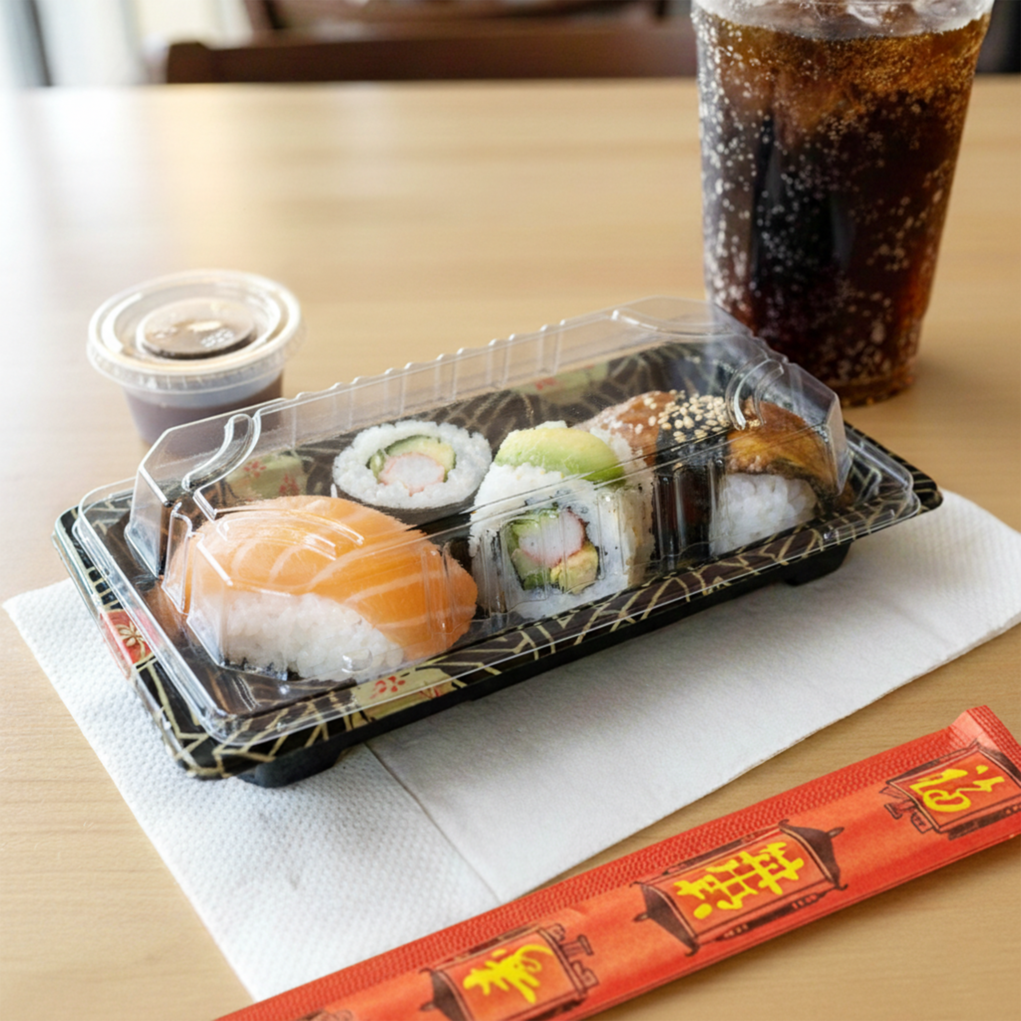 [1,500ct] PS Plastic 6 1/3" x 3 1/2" Sushi Tray Base with Lid | Black