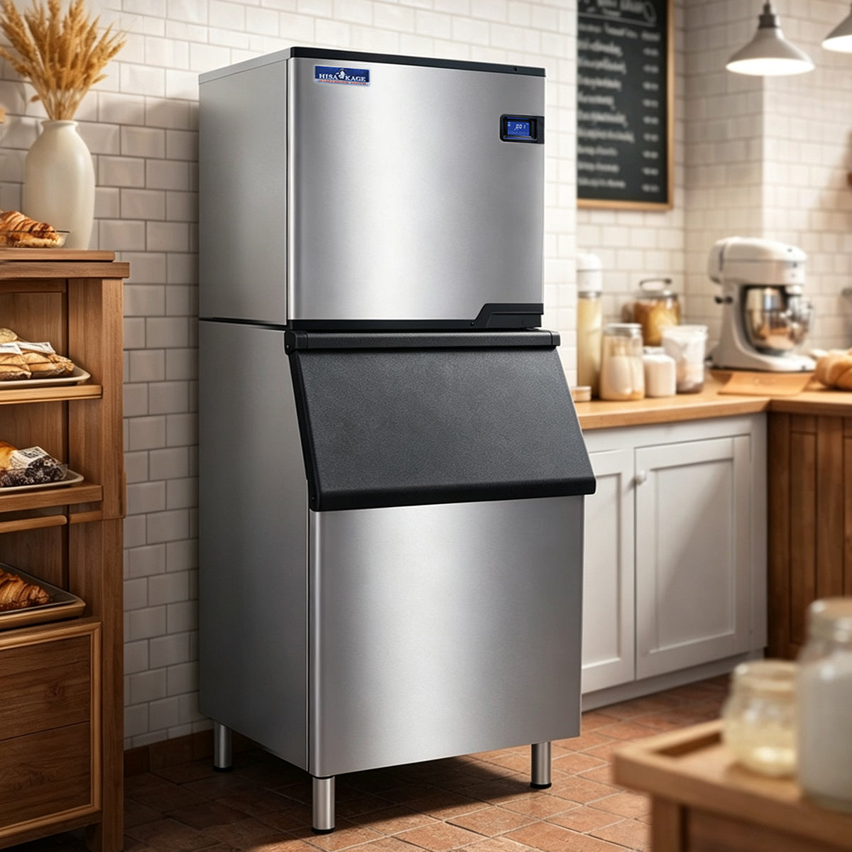 HISAKAGE 30'' AC-700A Air-Cooled Split Cube Ice Machine with 551 lbs Storage Bin - 688 lbs Daily Output, 220V