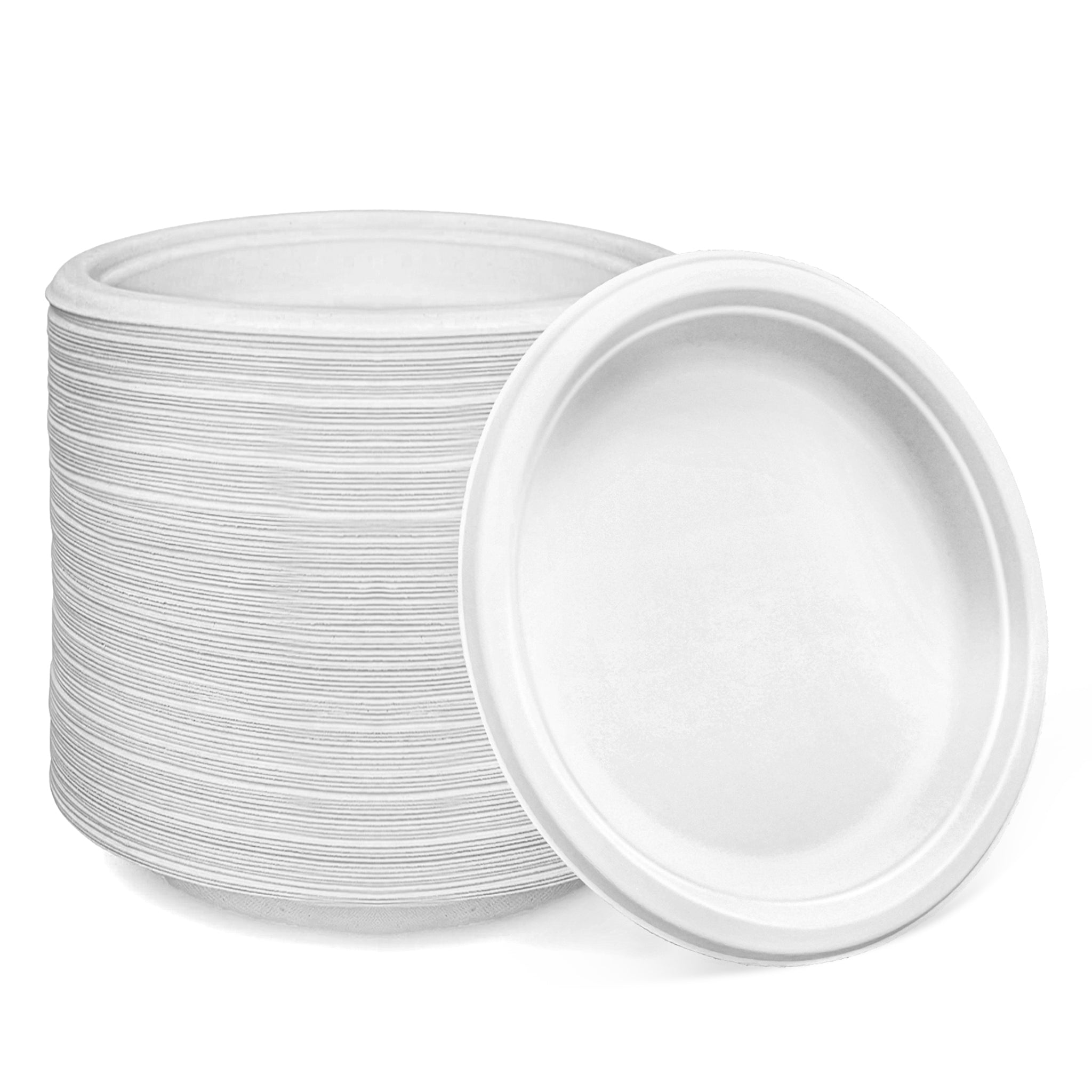 White Compostable Bagasse 6-Inch Round Plates - 1000/Case