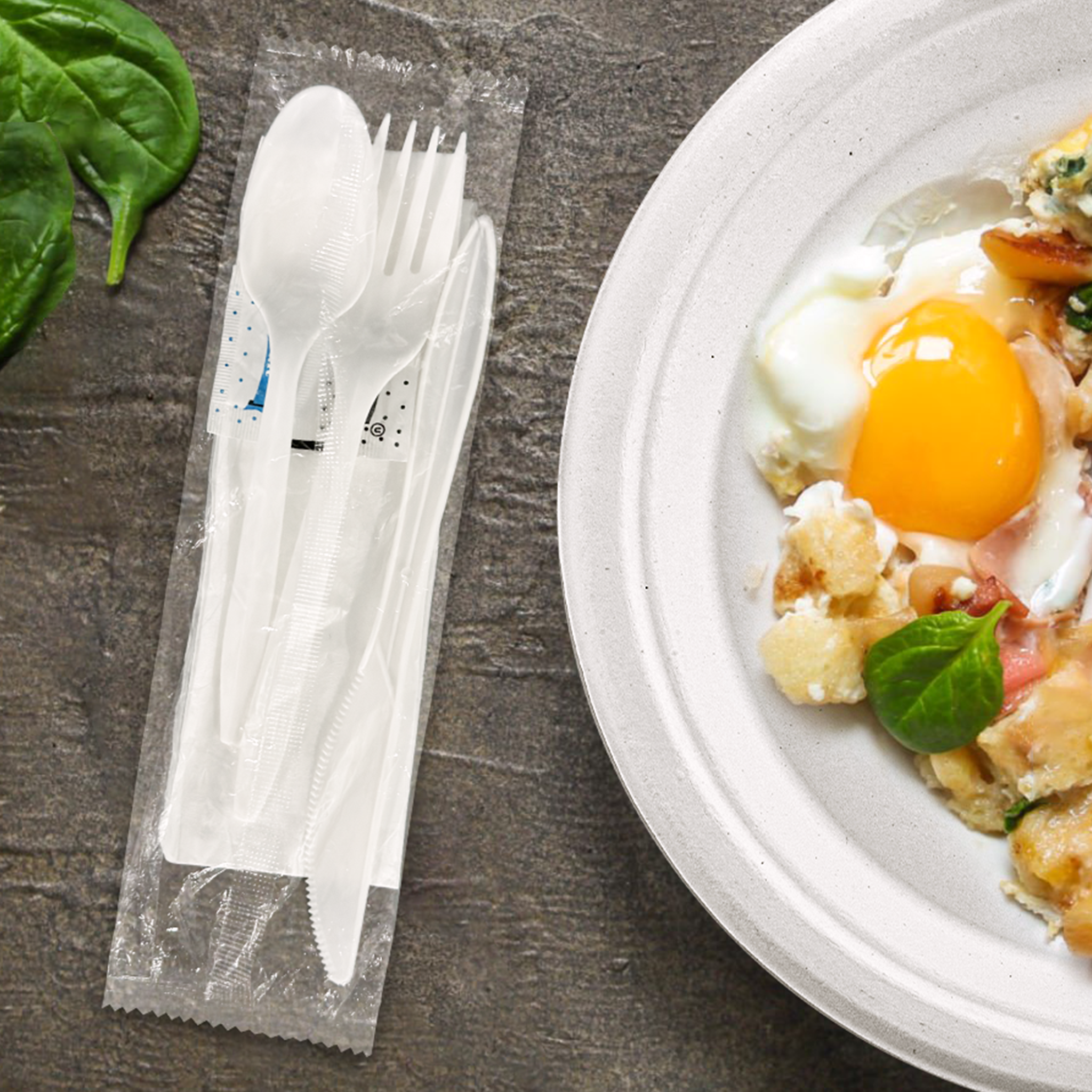 [500ct] PP Plastic Medium Weight Cutlery Kits with Salt and Pepper | White