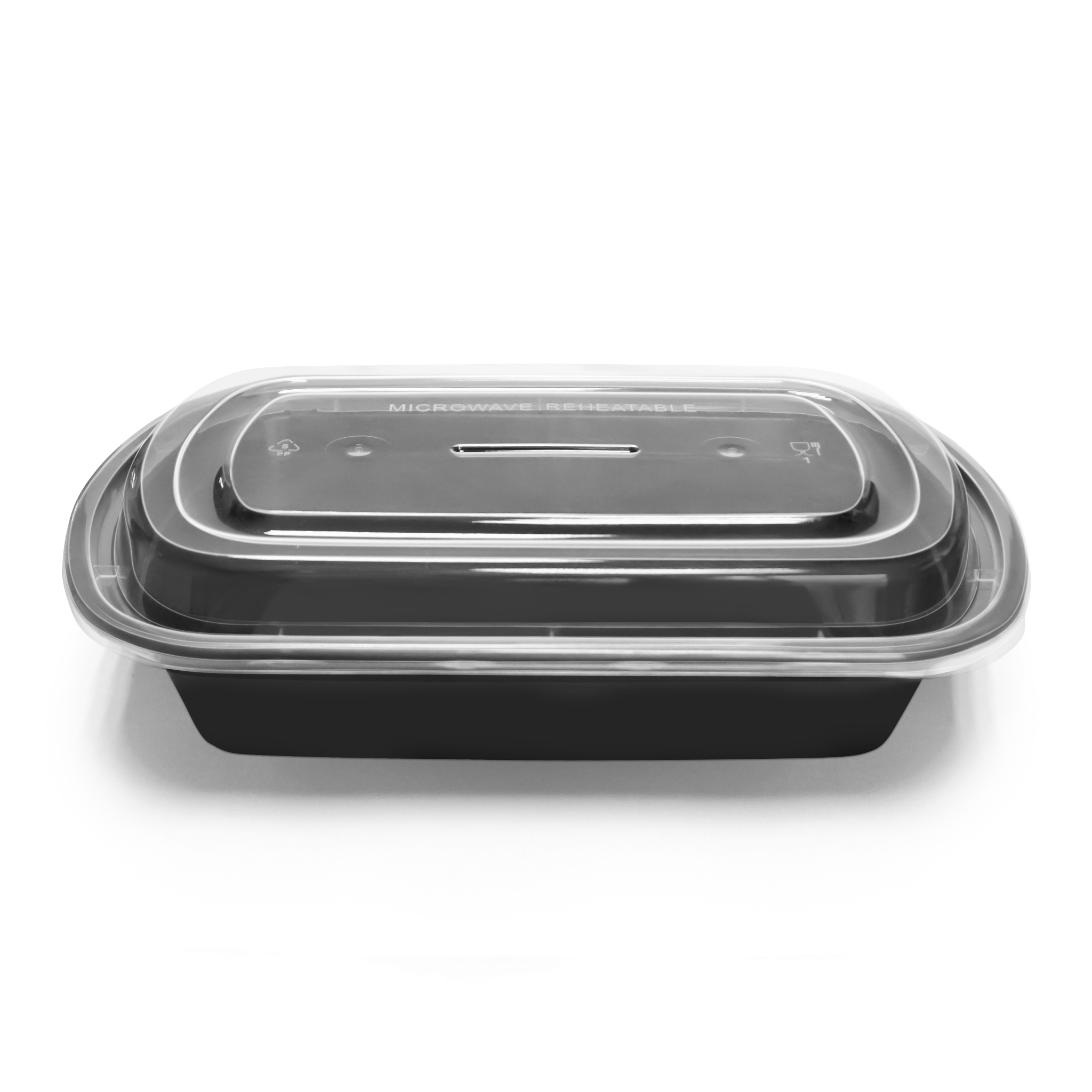 [150ct] 28oz PP Plastic Microwavable Rectangular Food Containers & Lids | Black