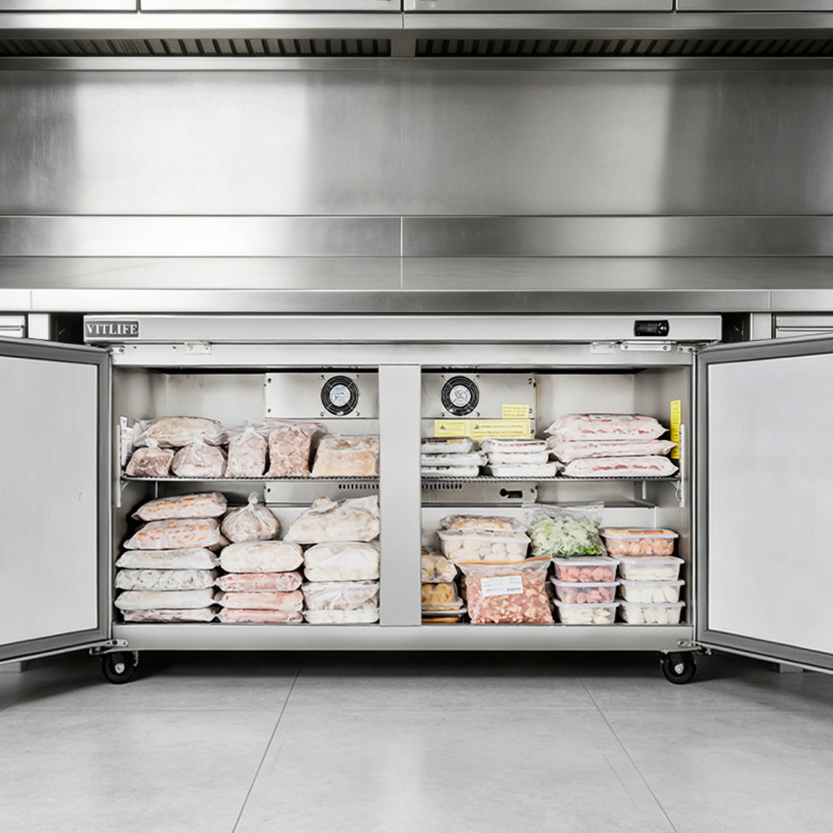 Vitlife Commercial VUC48F 48" 2-Door Reach-In Undercounter Freezer, Stainless Steel, 11.1 cu. ft.