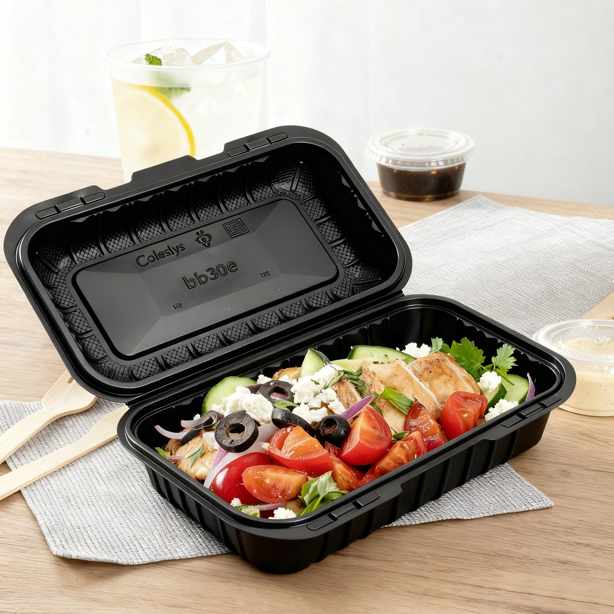 6" x 9" Mineral Filled Black PP Hinged Container - 150/Case