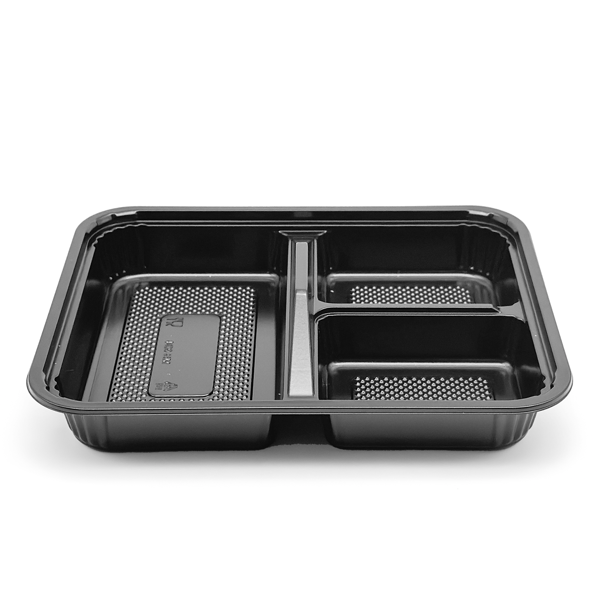 [252ct] PS Plastic  9 2/5" x 7 1/2" Bento Box with lid | 3-compartment | Black