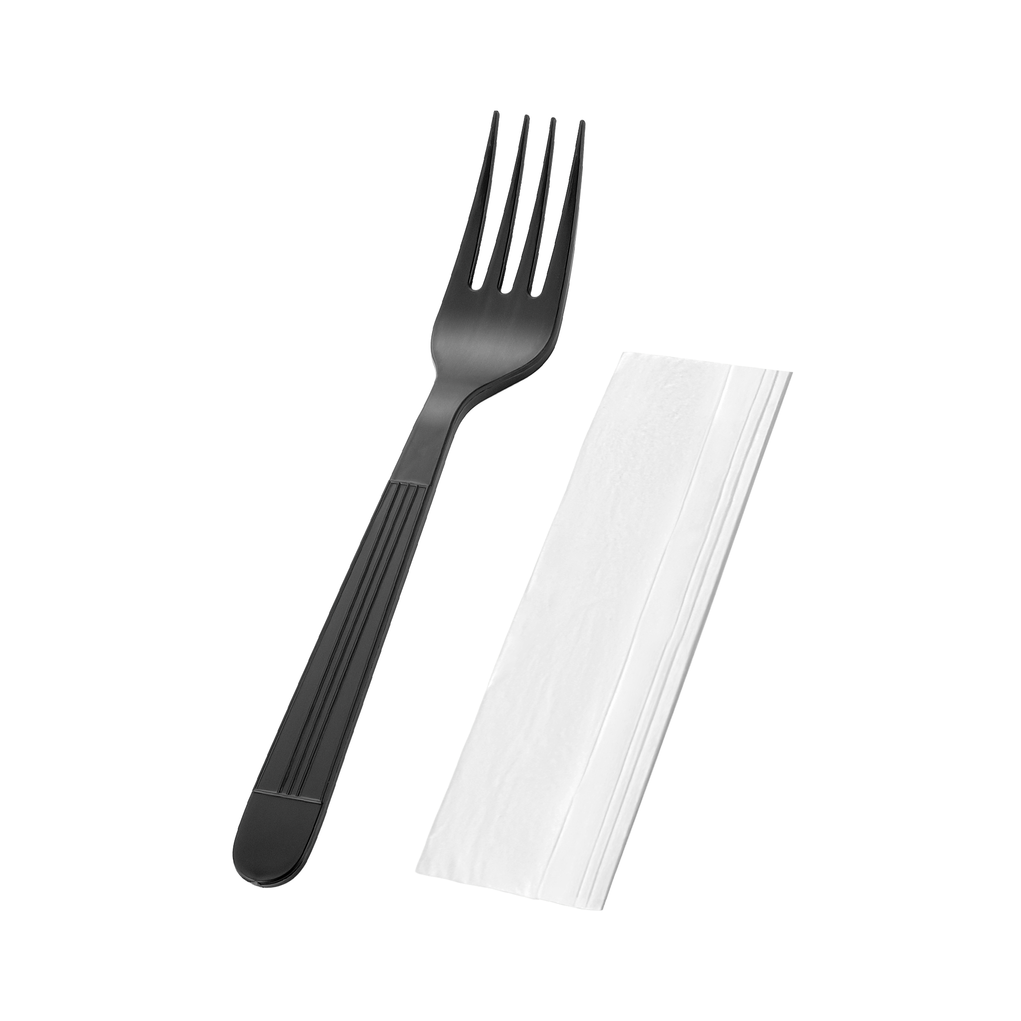 [1,000ct] PP Plastic Heavy Weight Cutlery Kits( Fork, Napkin) | Black