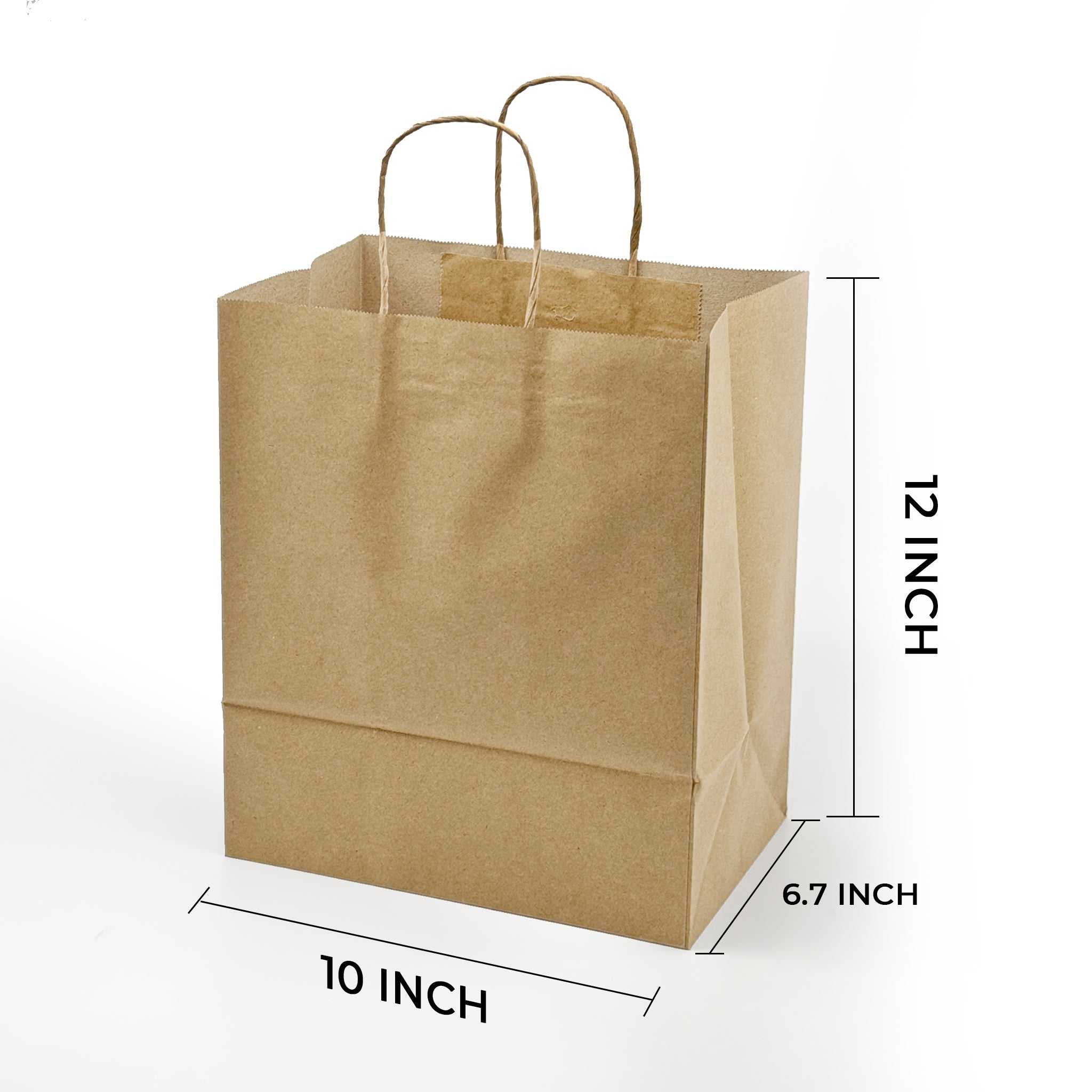 [250ct] 10" x 12"  x 6.7" Kraft Paper Shopping Bags with Handles | Natural