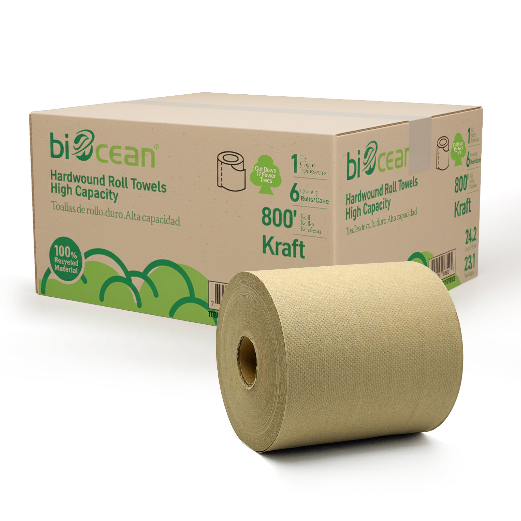 [6 Rolls] 7.8" Hardwound Roll Towels | Kraft | 800'