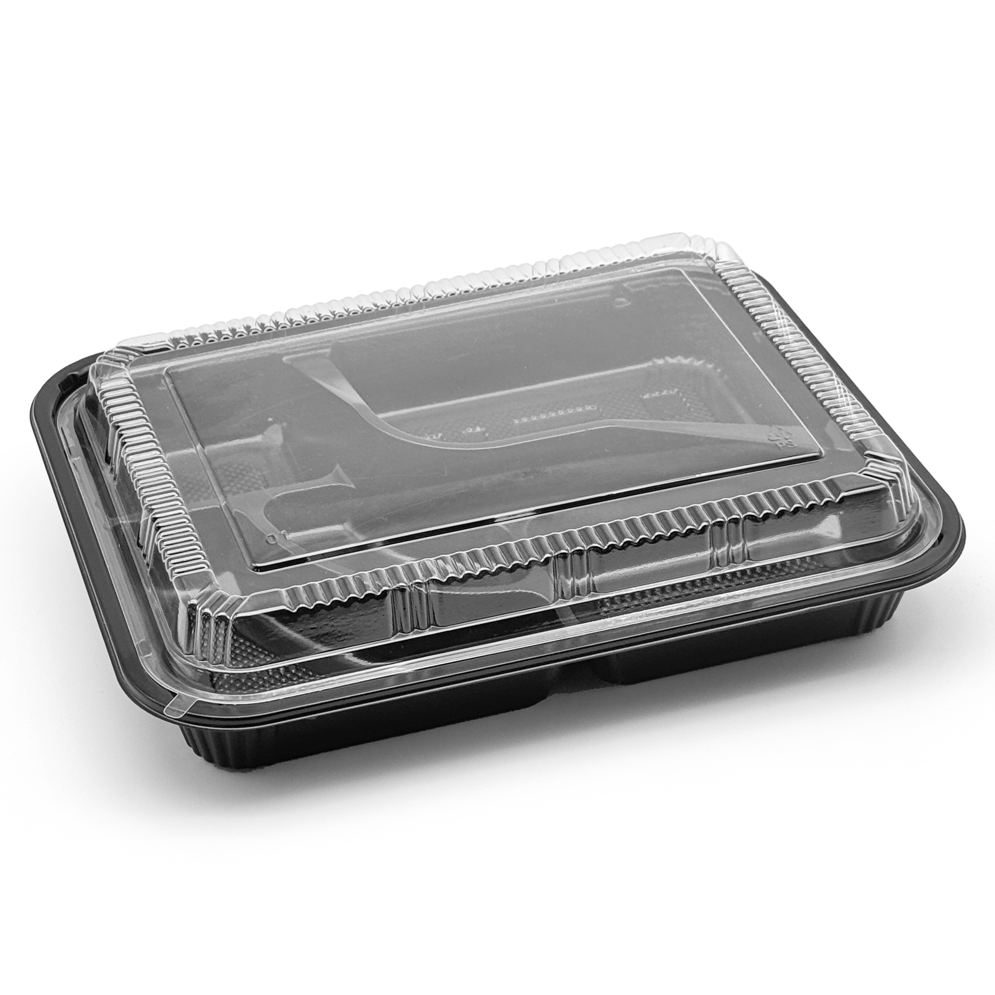 [200ct] PS Plastic 10 7/10" x 8 1/5" Bento Box with lid | 5-compartment | Black