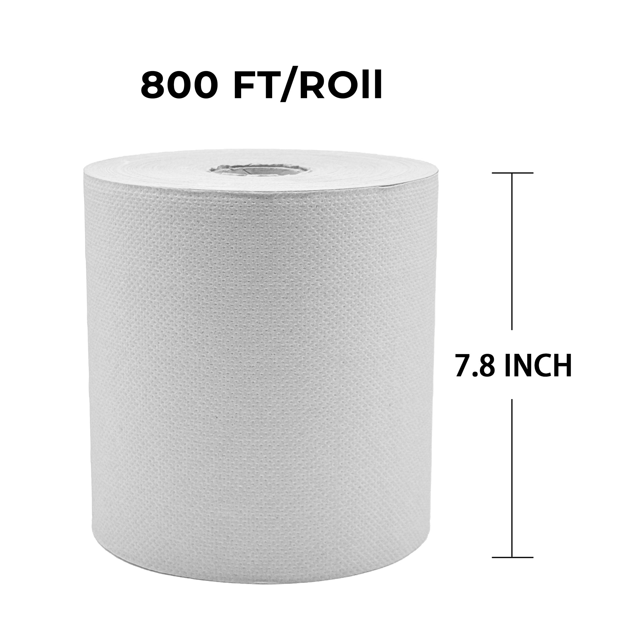 [6 Rolls] 7.8" Hardwound Roll Towels | White | 800'