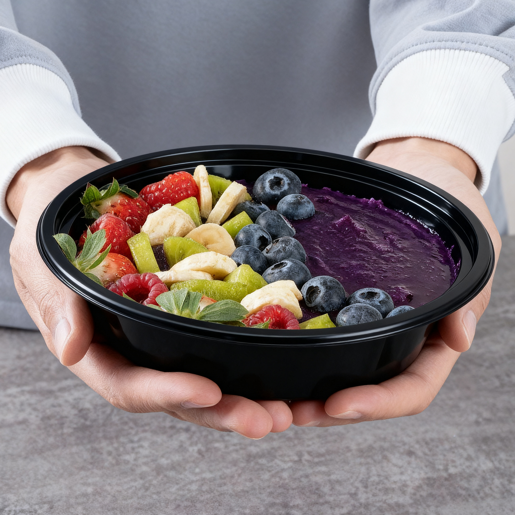 [150ct] 16 oz PP Plastic Microwaveable Takeout Containers & Lids | Round | Black