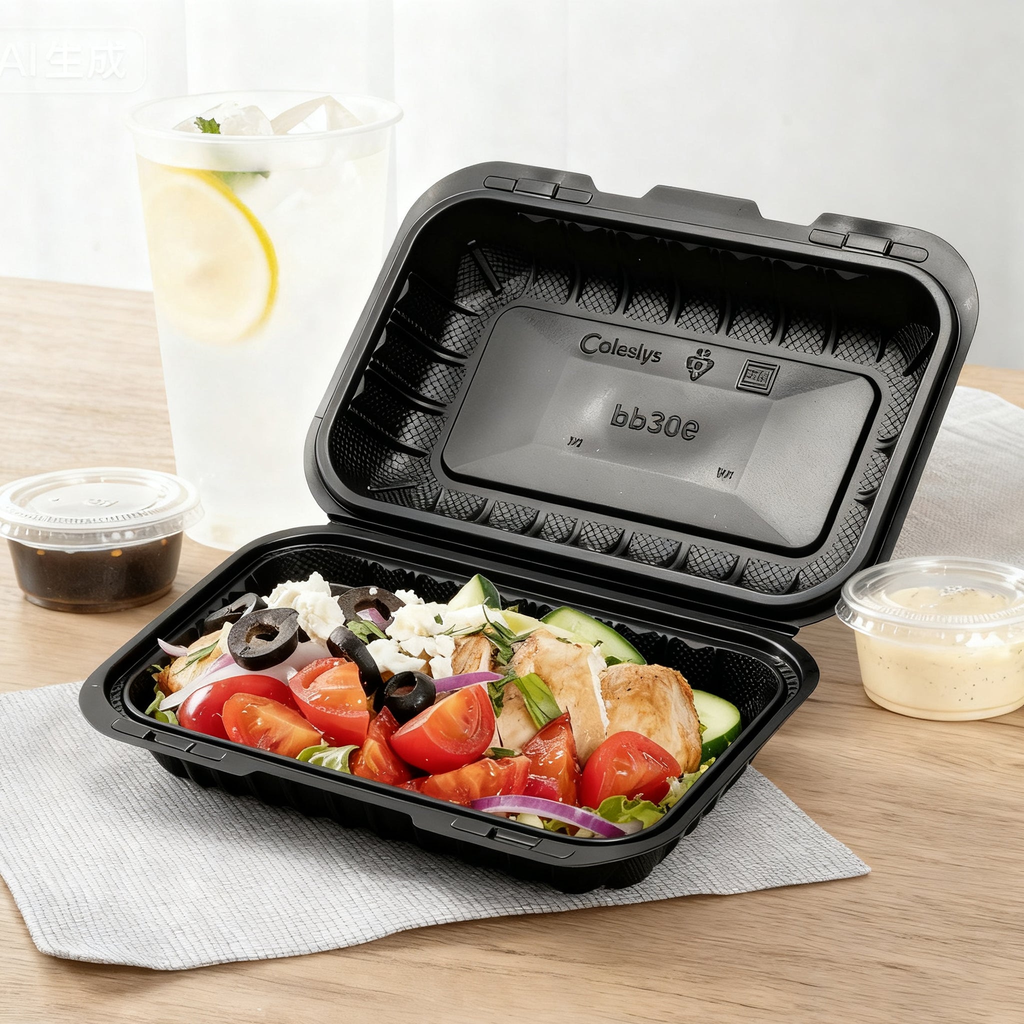 6" x 9" Mineral Filled Black PP Hinged Container - 150/Case