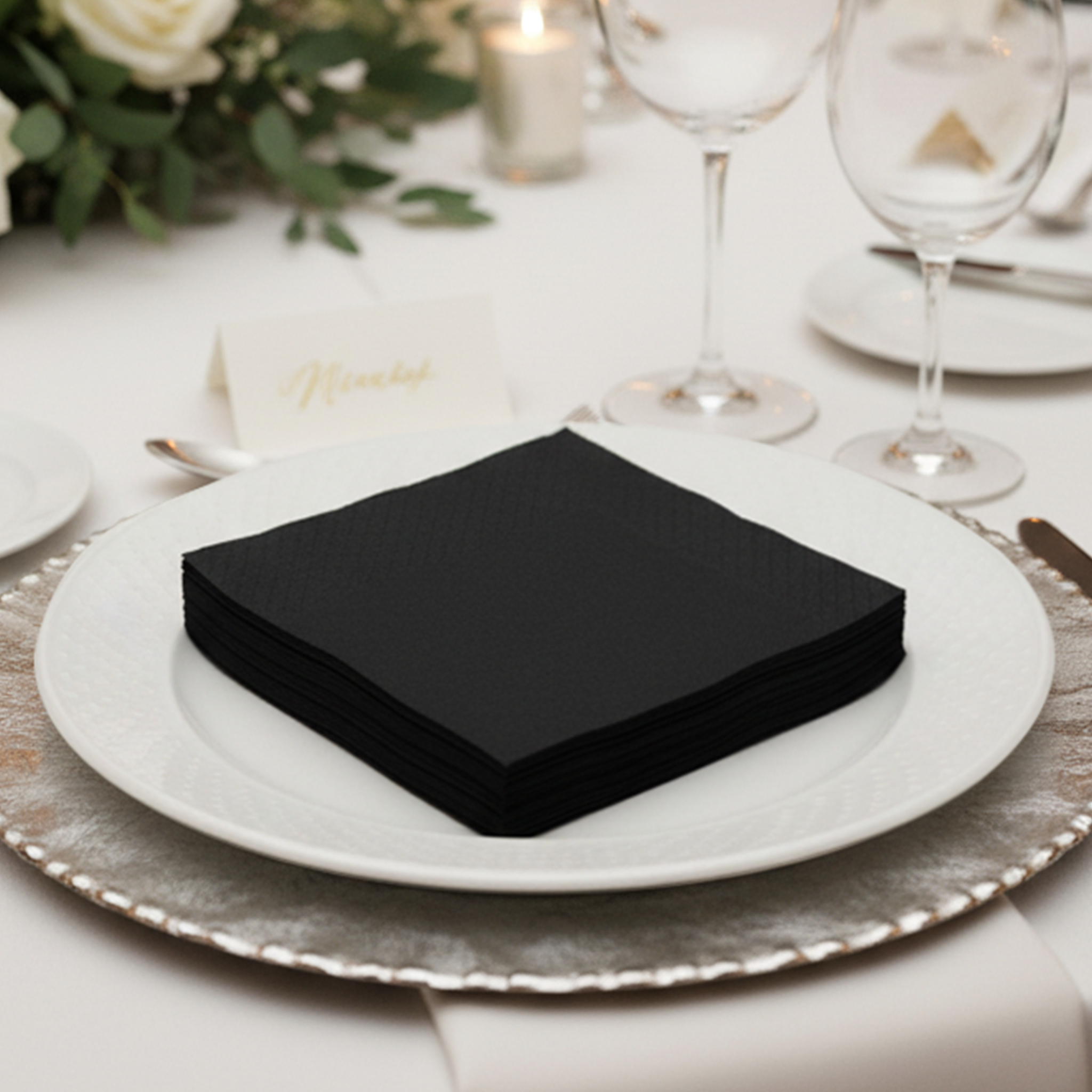 [1,000ct] 10" x 10"  2-Ply Beverage Napkins | 1/4 Fold | Black