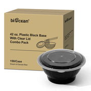 [150ct] 42 oz PP Plastic  Microwaveable Bowls & Lids | Round | Black