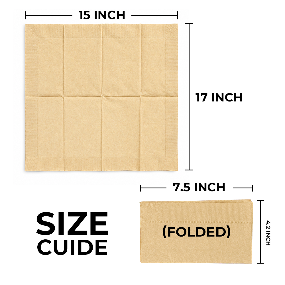 [3,000ct] 15" x 17" 2-Ply Premium Dinner Napkins | 1/8 Fold | Brown