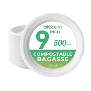 [500ct] 9" Compostable Bagasse Plates | Round | White