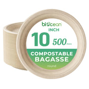 [500ct] 10" Compostable Bagasse Plates | Round | Natural