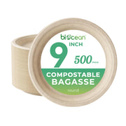 9in brown biodegradable sugarcane plate for parties