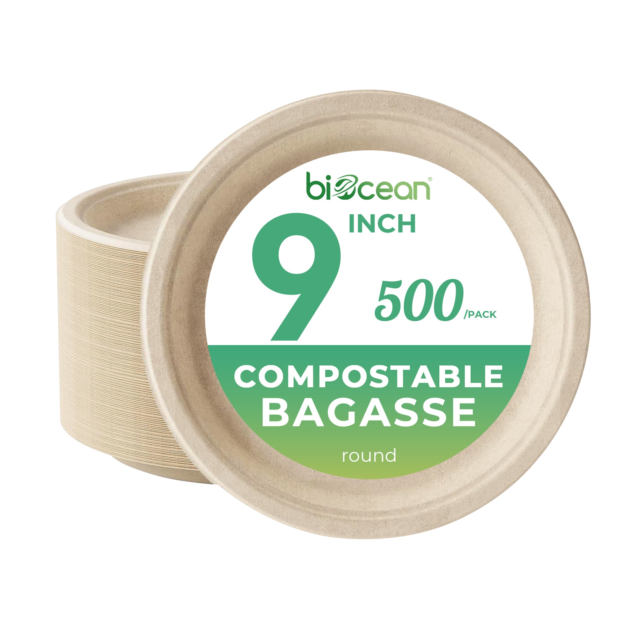[500ct] 9" Compostable  Bagasse  Plates | Round | Natural
