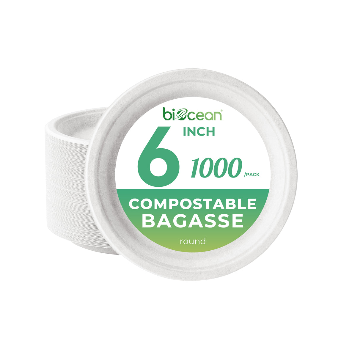 [1,000ct] 6" Compostable Bagasse  Plates | Round | White