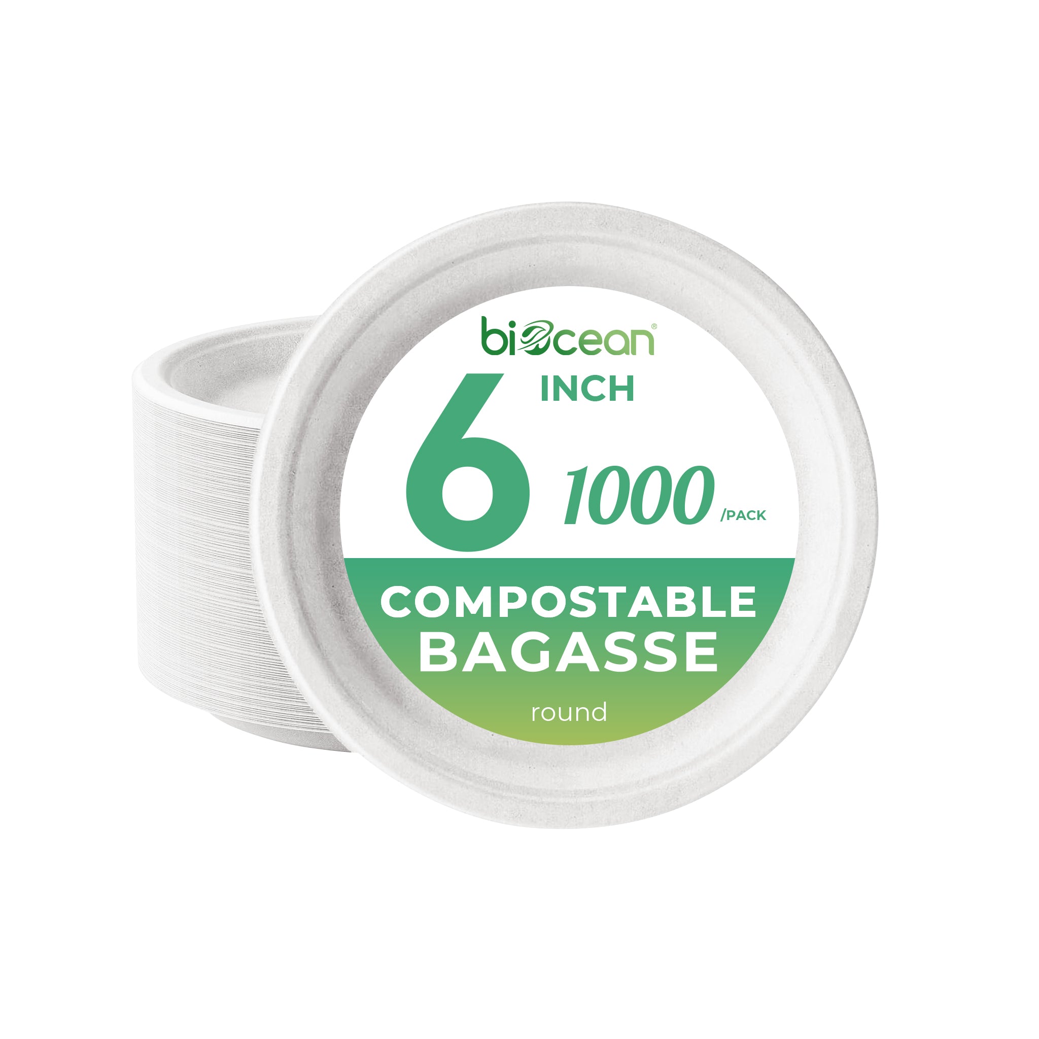 [1,000ct] 6" Compostable Bagasse  Plates | Round | White