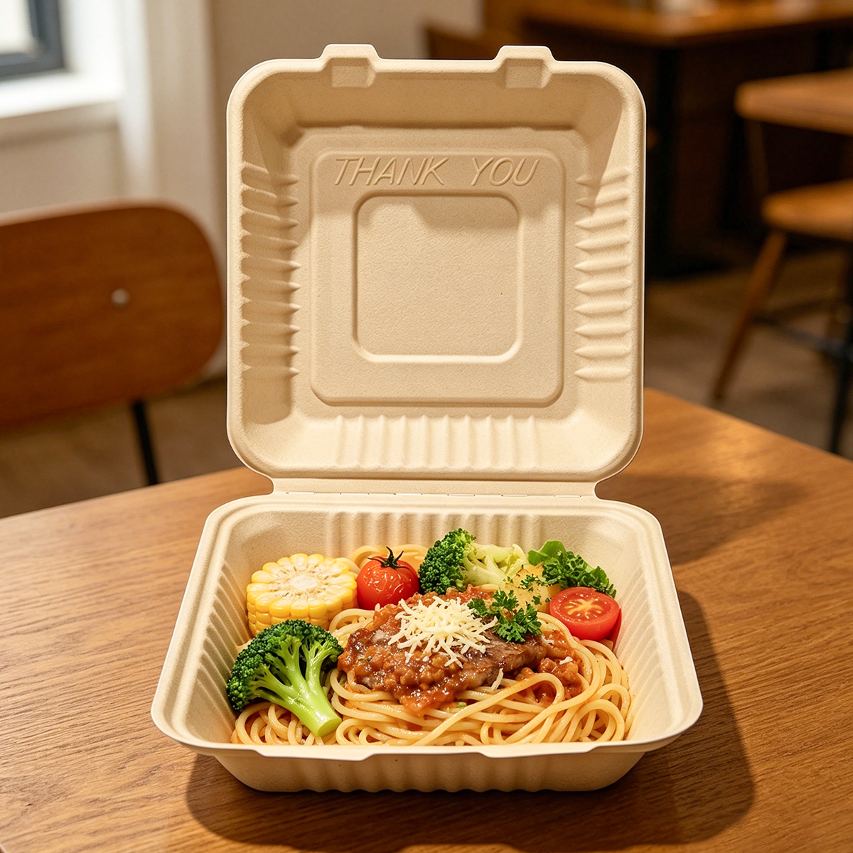 [200ct] 9" x 9" x 3" Sugarcane Bagasse Take-0ut Box | Natural