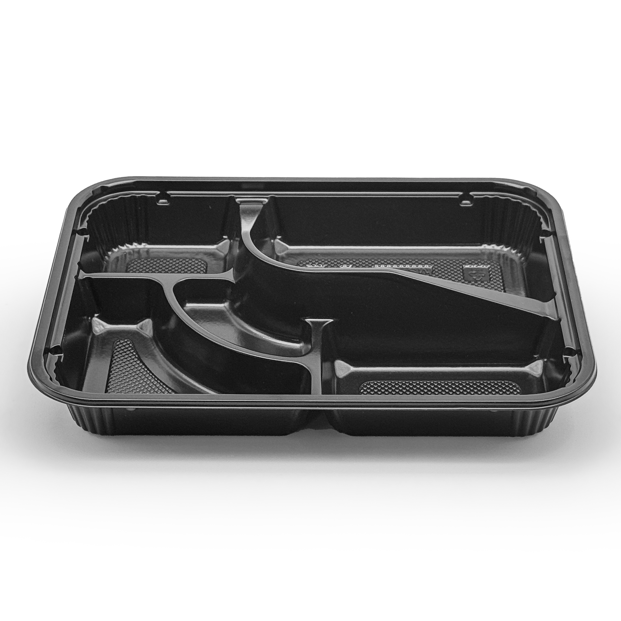 [200ct] PS Plastic 10 7/10" x 8 1/5" Bento Box with lid | 5-compartment | Black