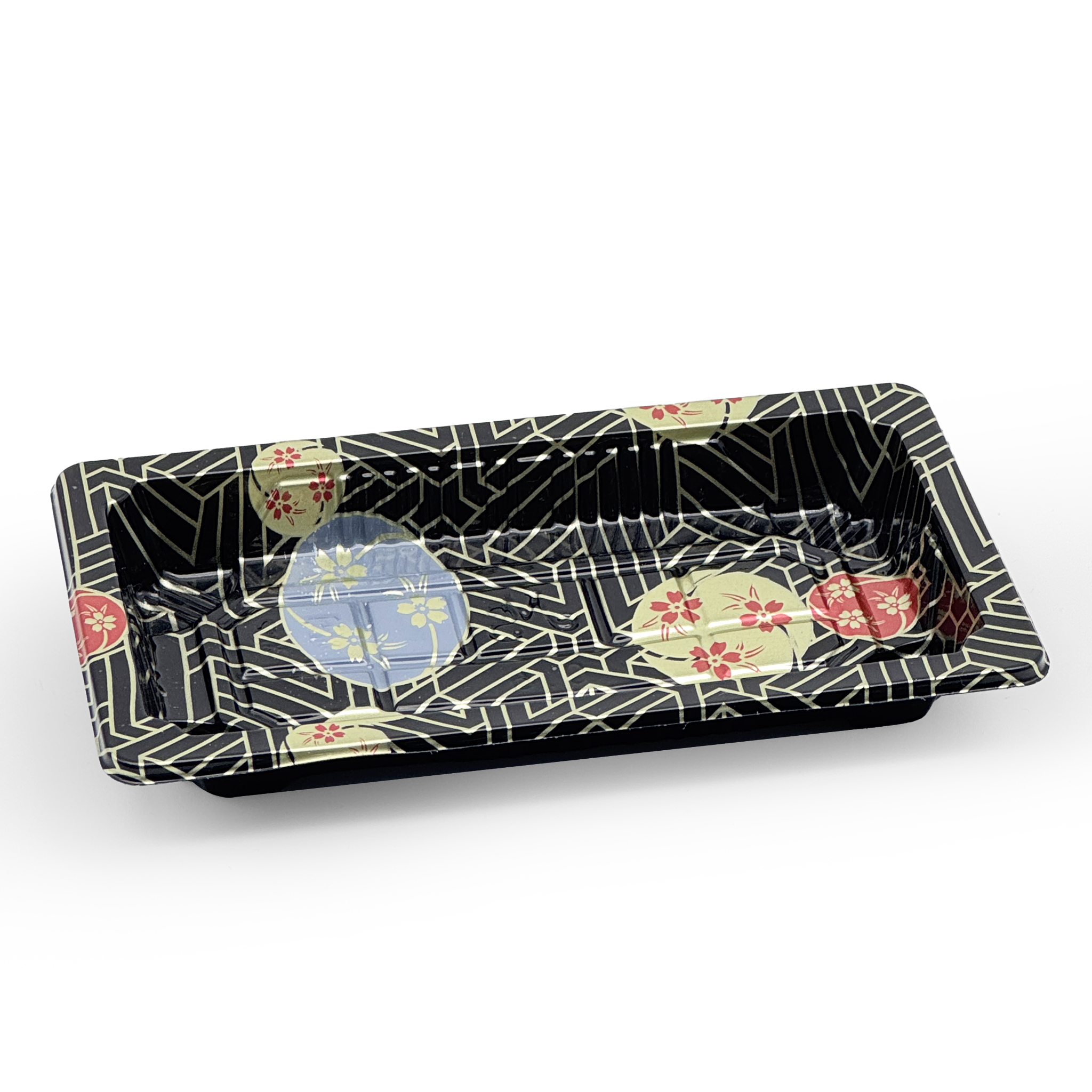 [1,500ct] PS Plastic 6 1/3" x 3 1/2" Sushi Tray Base with Lid | Black
