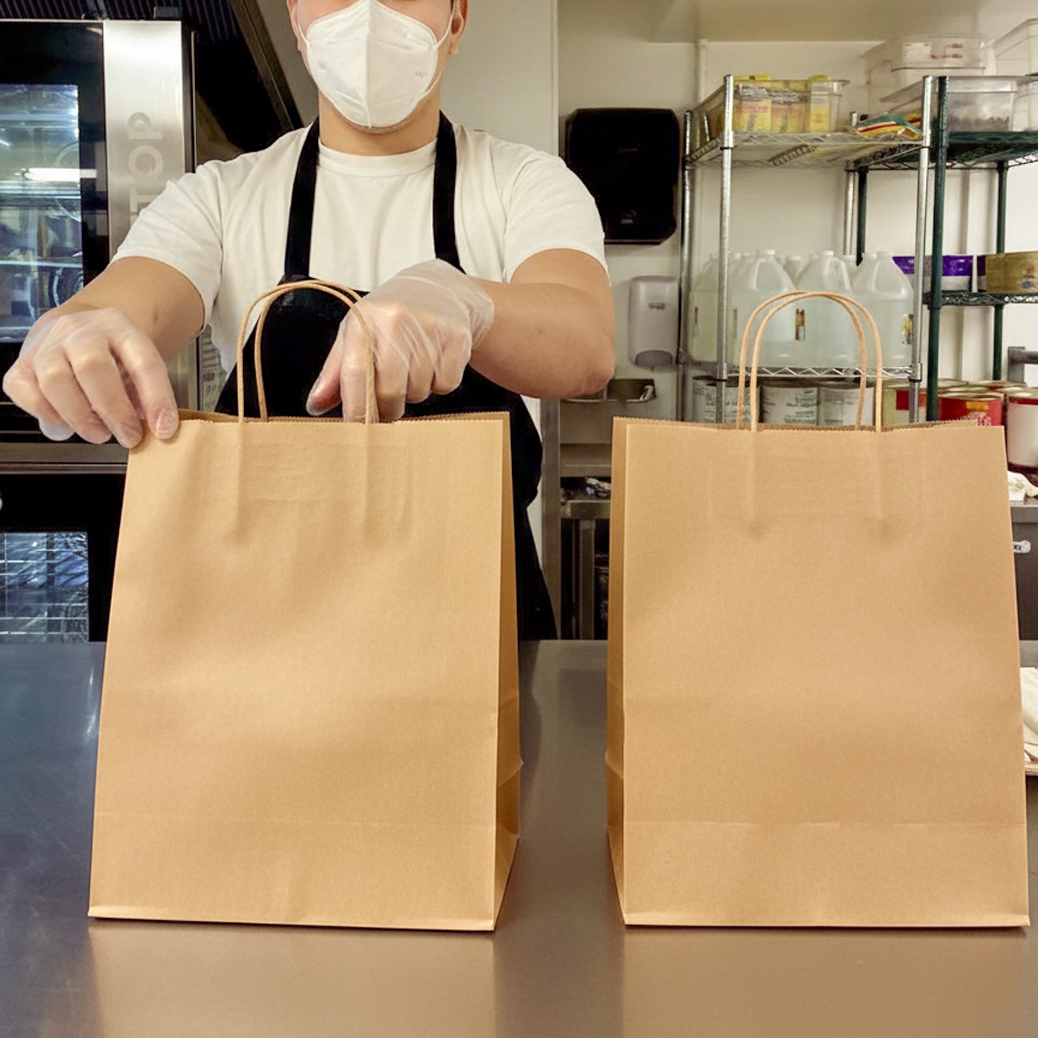 [250ct] 10" x 13 " x5" Kraft Paper Shopping Bags with Handles | Natural