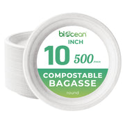 bulk 10-inch compostable white bagasse plates for restaurants and parties