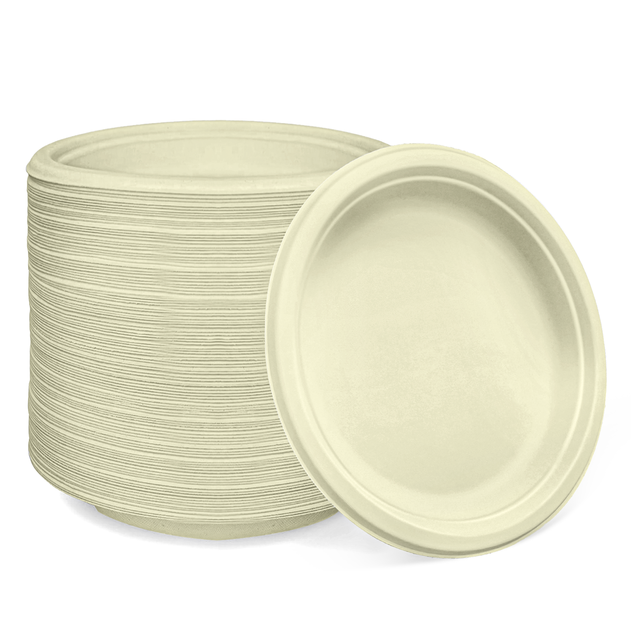Natural  Compostable  Bagasse 9-Inch Round Plates - 500/Case