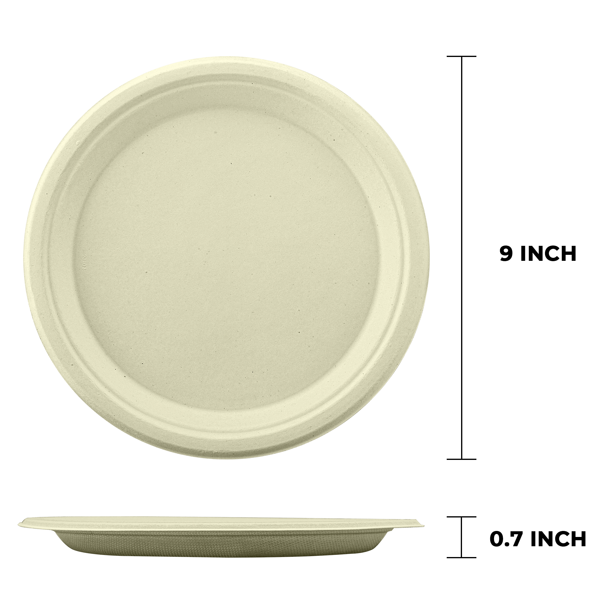 Natural  Compostable  Bagasse 9-Inch Round Plates - 500/Case