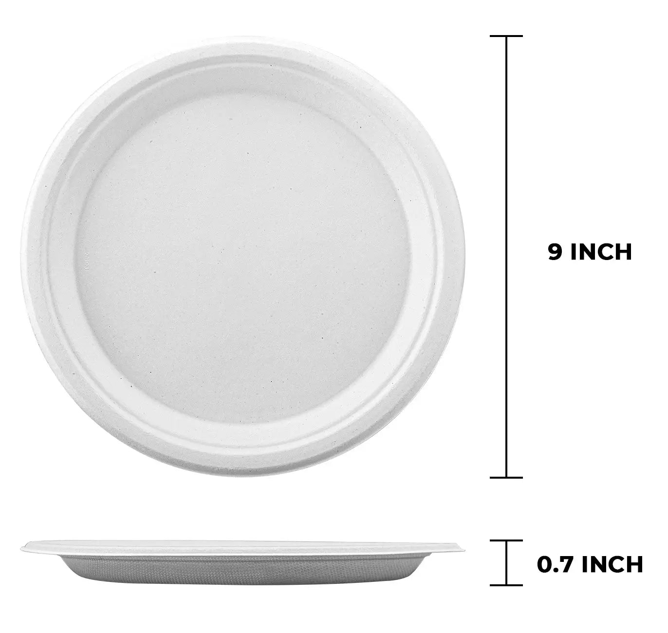 White Compostable Bagasse 9-Inch Round Plates - 500/Case