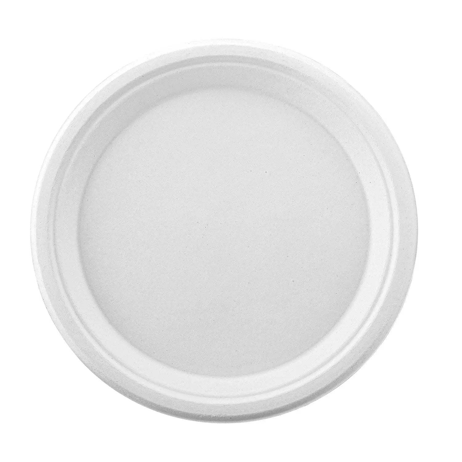 White Compostable Bagasse 9-Inch Round Plates - 500/Case