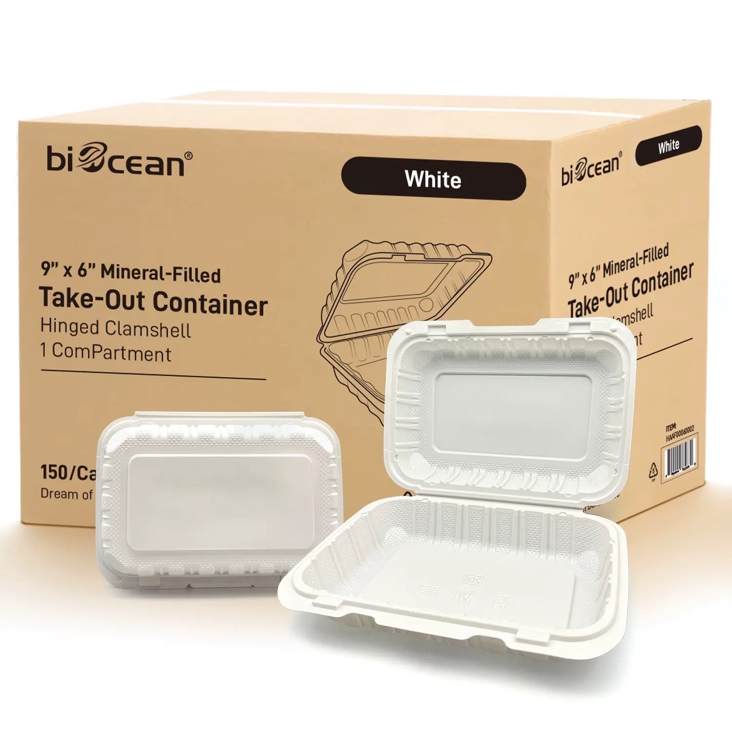 6" x 9" Mineral Filled White  PP Hinged Container - 150/Case
