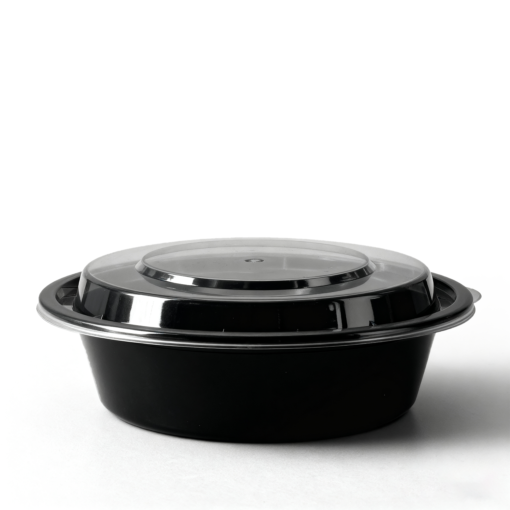 [150ct] 16 oz PP Plastic Microwaveable Takeout Containers & Lids | Round | Black