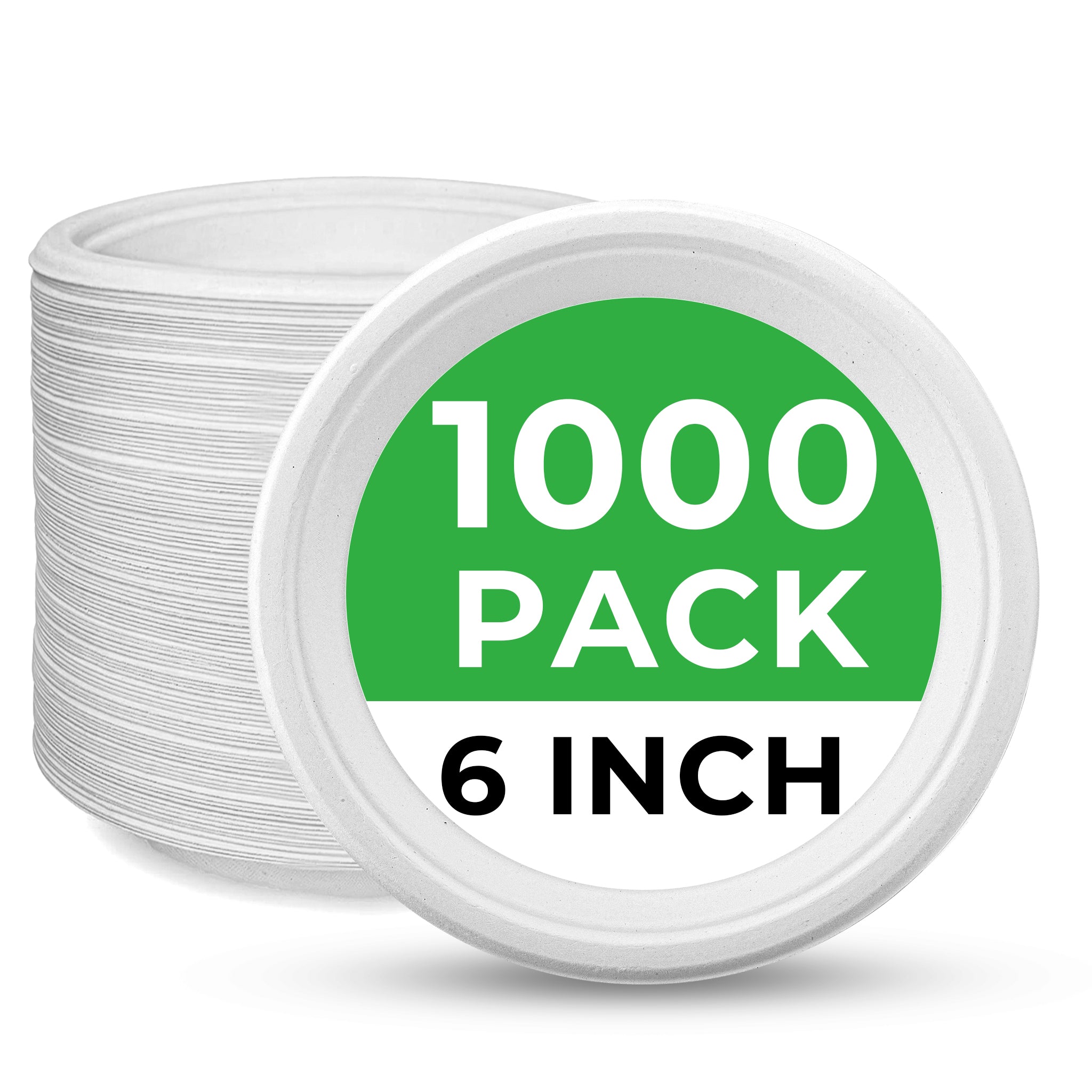 White Compostable Bagasse 6-Inch Round Plates - 1000/Case