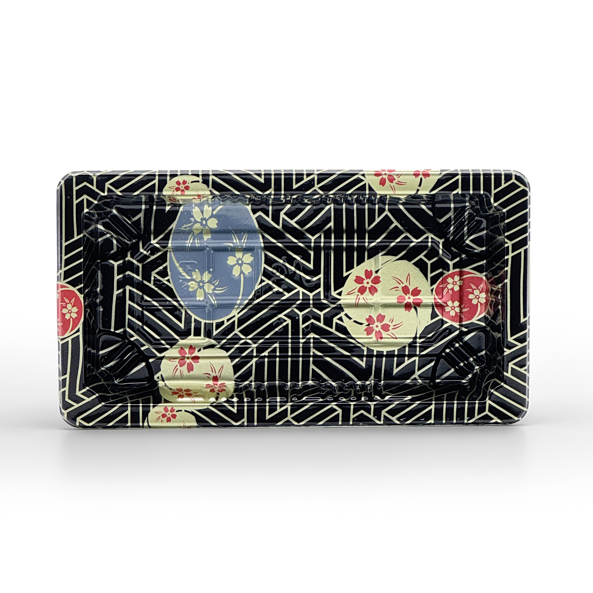 [1,500ct] PS Plastic 6 1/3" x 3 1/2" Sushi Tray Base with Lid | Black