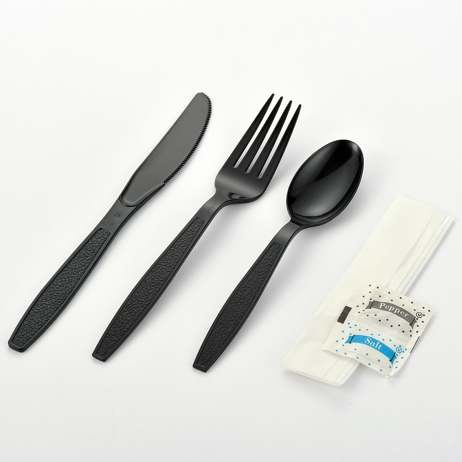 [250ct] PS Plastic Heavy Weight Cutlery Kits with Salt and Pepper | Black