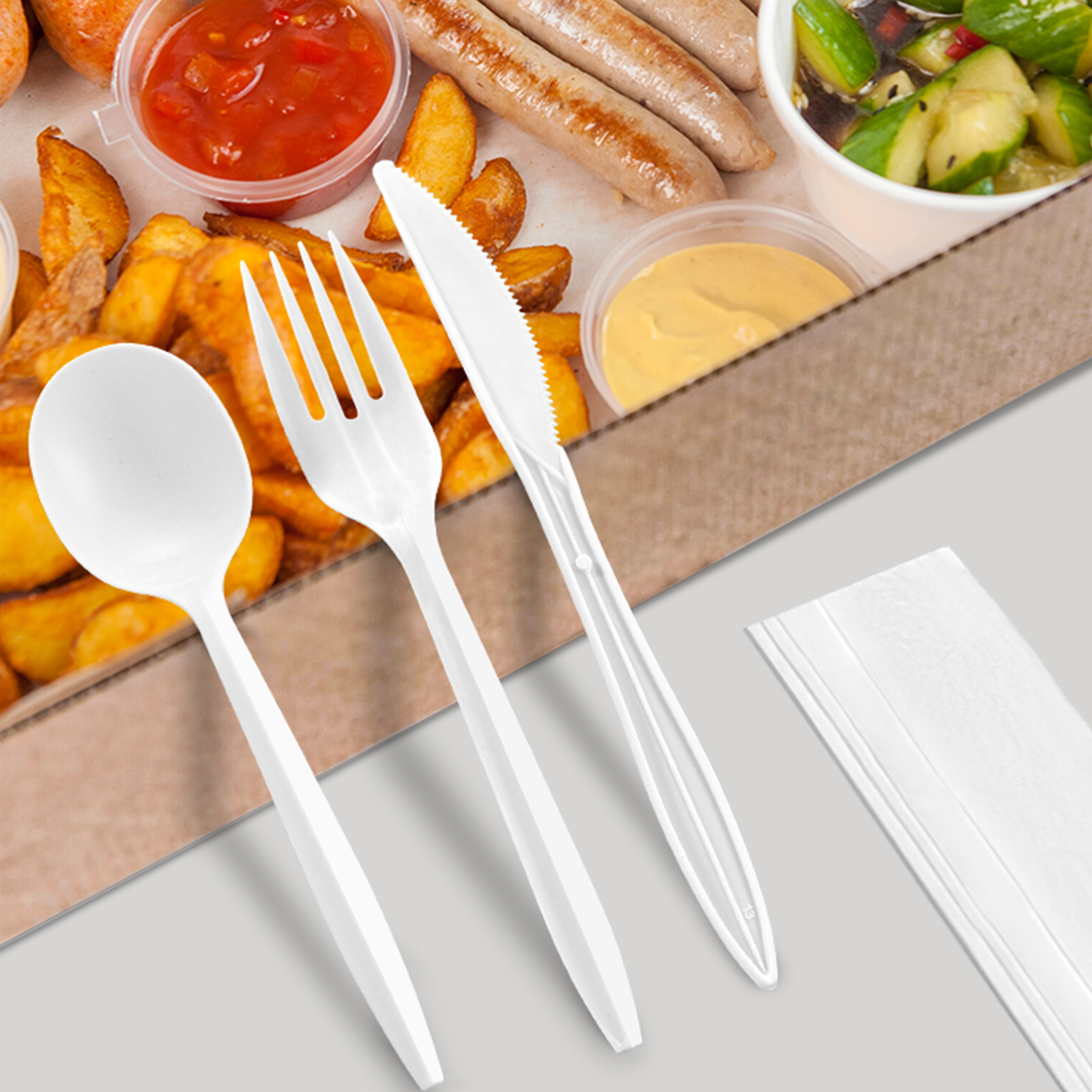 [400ct] PP Plastic Medium Weight  Cutlery Kits (Knife,Fork,Soup Spoon,Napkin) | White