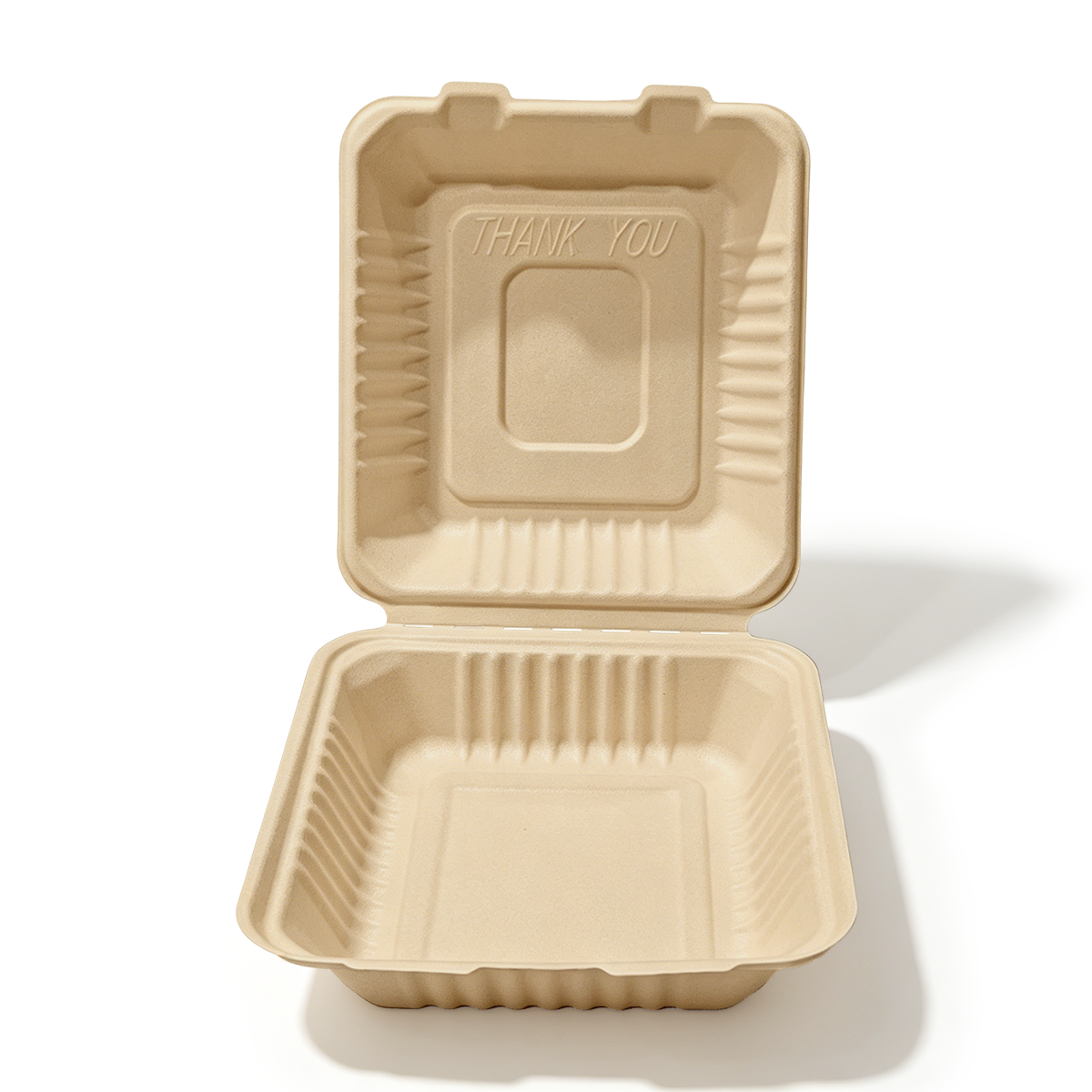 [200ct] 8" x 8"  x 3"Sugarcane Bagasse Take-0ut Box | Natural